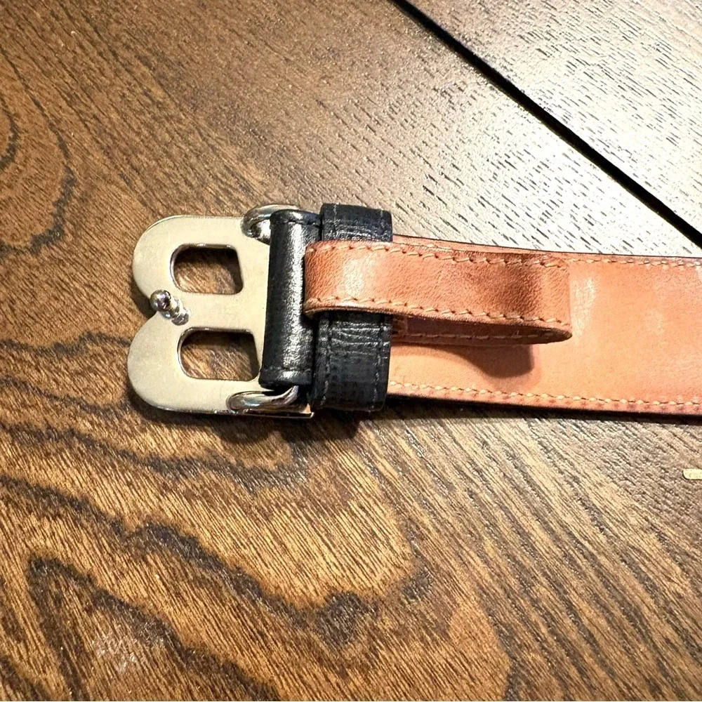 BALLY Black Leather Skinny Belt Gold B Buckle EU 95 / US 38 Designer - Picture 5 of 11